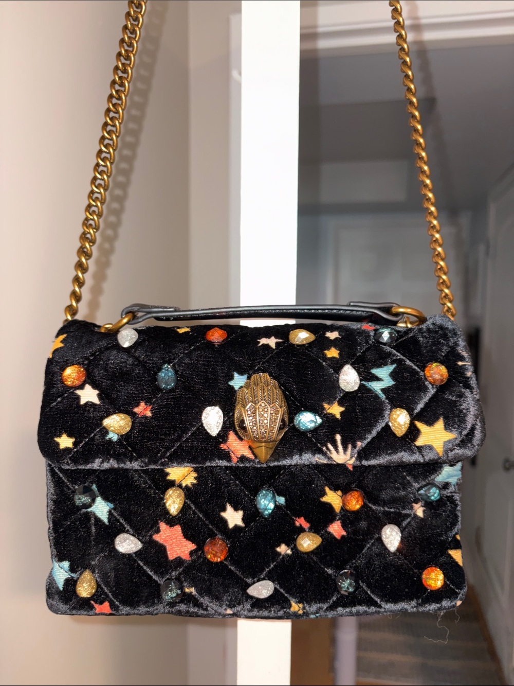 KURT GEIGER KENSINGTON GEM EMBELLISHED VELVET CROSSBODY/SHOULDER BAG. NWOT
